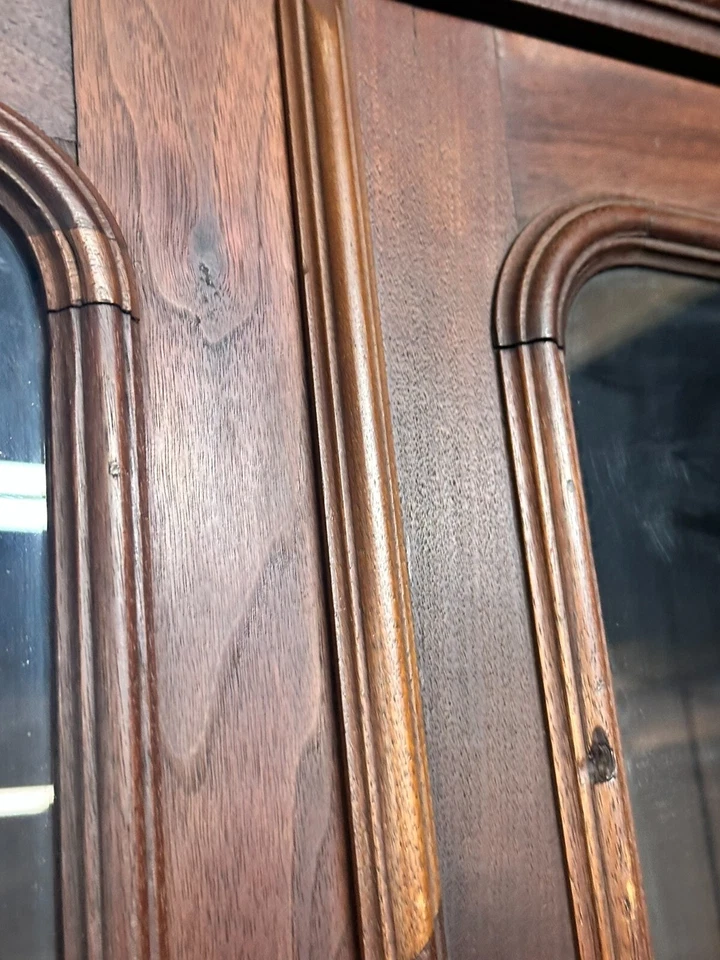 Antique Burl Walnut Bookcase Secretary Desk Victorian 1860 2pc Cabinet - Image 3 of 4