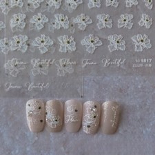 3D Nail Art Lace Stickers Decals White Flowers Embossment Floral Decor Manicure