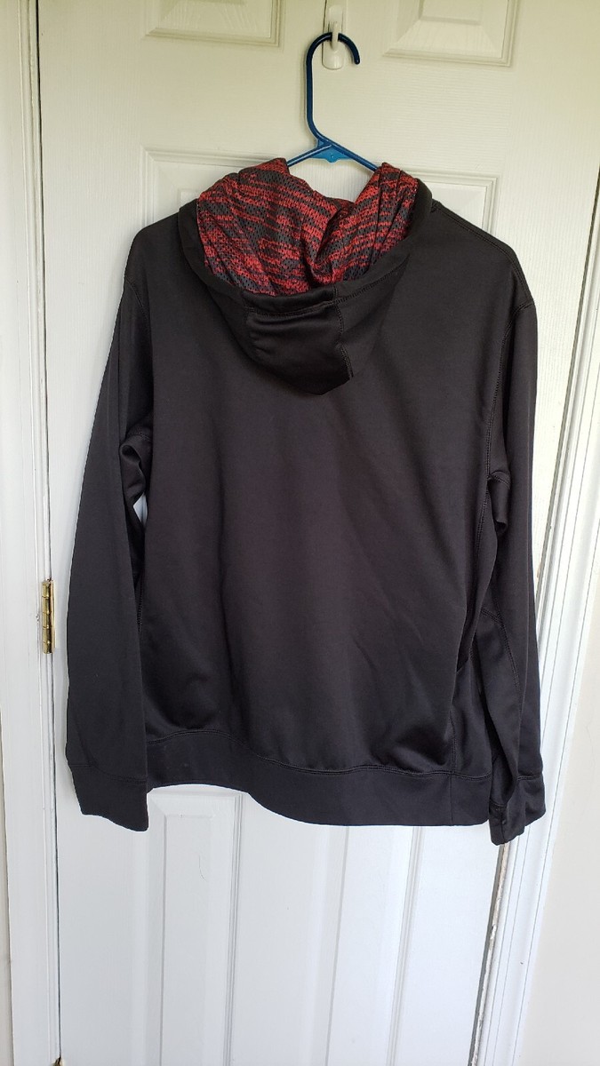 Nike Therma-Fit Hoodie Pullover Black Red Swoosh Logo Front Pocket