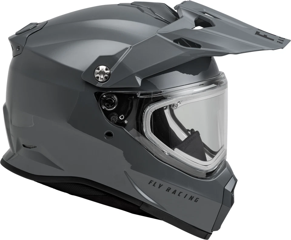 New Fly Racing Trekker Solid Grey Gray Electric Shield DOT ECE Motorcycle Helmet - Image 2 of 4