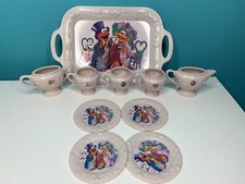 Vintage Sesame Street Toy Tea Set 10 Pieces Plates Cups Tray Zoe  Elmo Rare