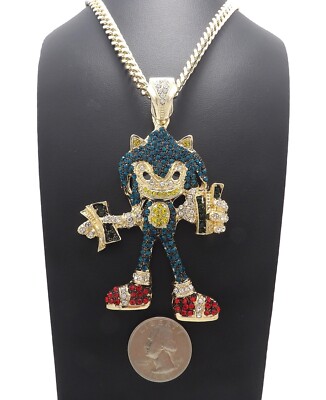 NEW ICE BLING SUPER SONIC PENDANT & 24'' 6mm CUBAN CHAIN*