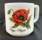 Vintage Milk Glass Poppy Flower Of  AUGUST Coffee Tea Mug