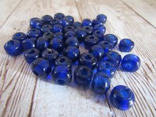 Dark Blue Translucent Glass Crow Pony Beads Jewelry Craft Bead 100 pcs 9 x 6MM