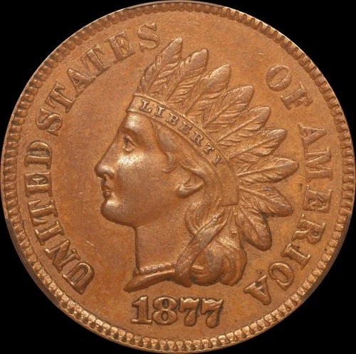 1877 1c Indian Head Cent CACG AU 58 Chocolate Mocha Brown Key Date Everyman Set