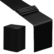 24 PCS Black Satin Table Runner 12 x 108 inches Long for Wedding Party
