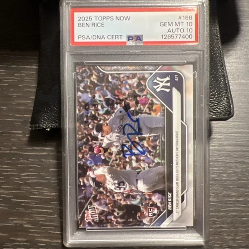 2025 TOPPS NOW #168 BEN RICE PSA 10 AUTO 10 FIRST GRAND SLAM ROCKIE CARD