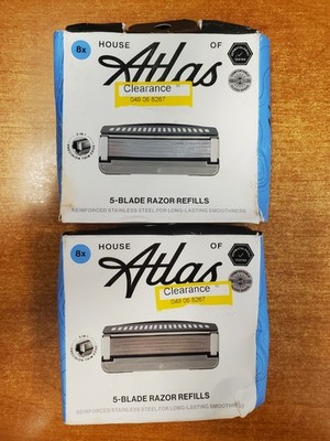 2 Boxes of 8 Refills: House of Atlas 5-Blade Razor Refills *SHELFWEAR* E7C