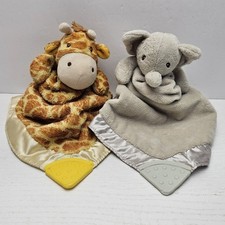 Gund Baby Plush Lovey Teether Security Blanket Satin Set Of 2 Elephant Giraffe