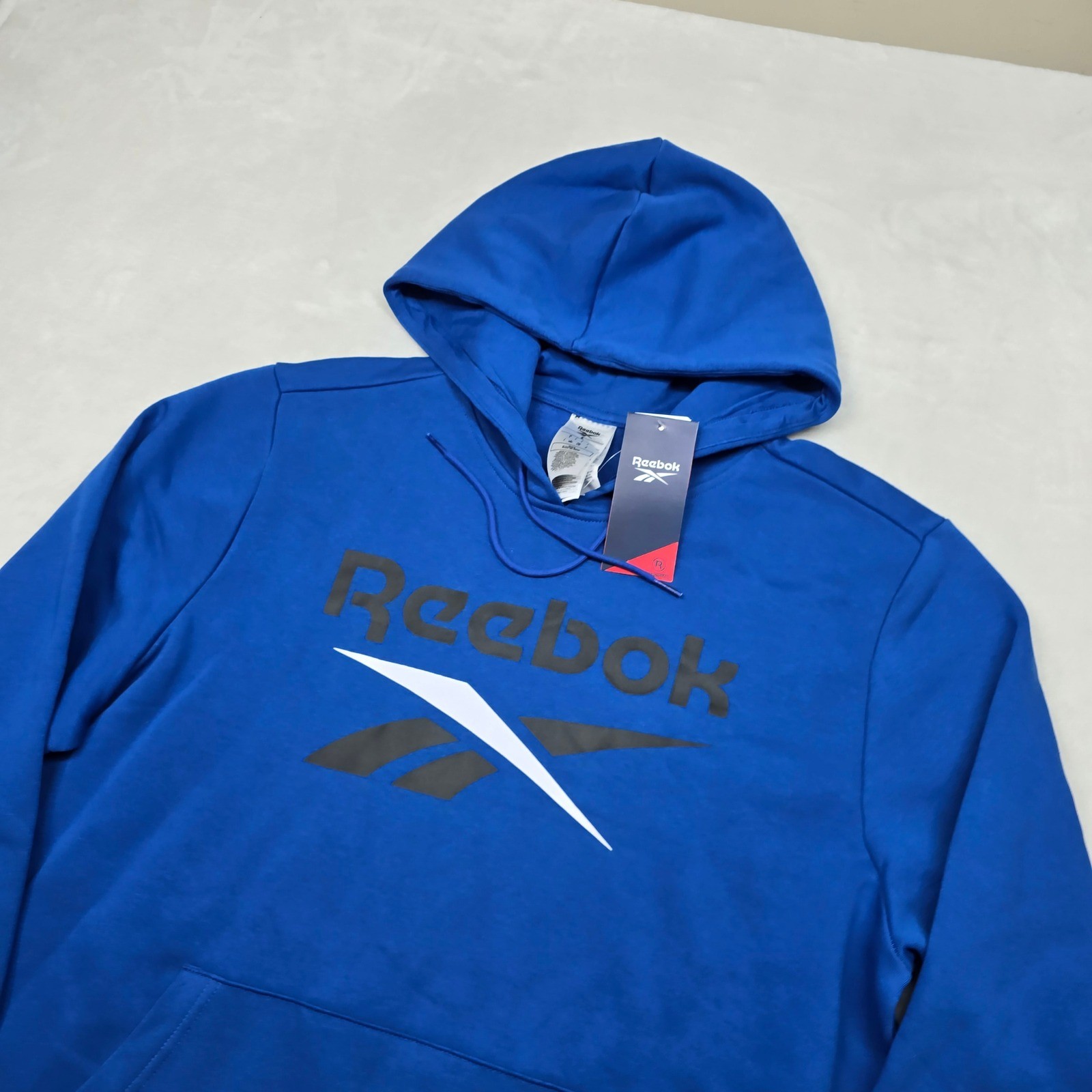Reebok Fleece Hoodie Mens Large Blue Training Sweatshirt Identity Big Logo NEW thumbnail 3
