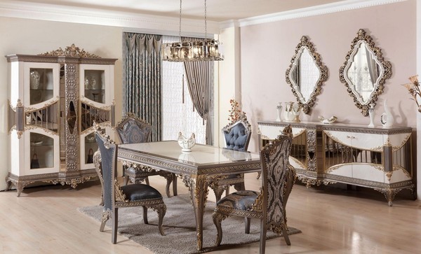 LuxuriöSe WeißE Esszimmer Garnitur Esszimmer MöBel Tisch StüHle Spiegel-image