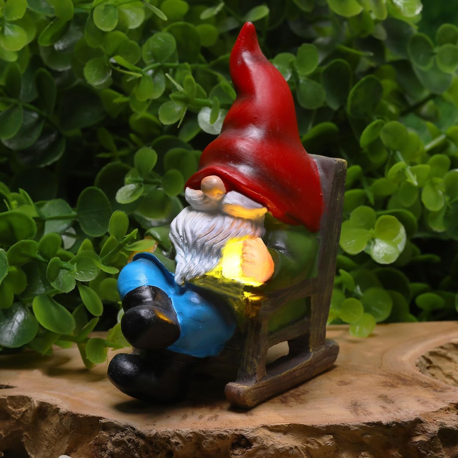 Solar-Powered Mini Garden Gnome Statue Outdoor Decor Figurine with LED Light
