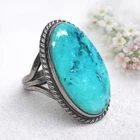 Sterling Silver Turquoise Ring Size 6.5 Oval Cabochon Boho Southwestern Large