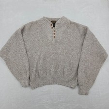 VTG 90s Eddie Bauer Henley Sweater Sz Lg USA Made Cotton Chunky Thick