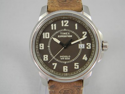 Timex Expedition Indiglo Watch Men Easy Reader 40mm Date Leather New Battery