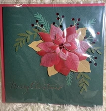Papyrus Christmas Card 2024 3D Die Cut Layered Poinsettia Greenery