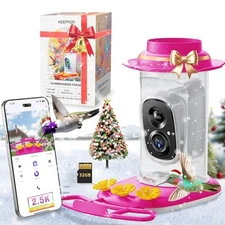 2.5K Hummingbird Feeder with Camera, Wireless Smart Bird Feeders for Pink