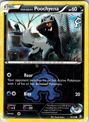 Team Aqua's Poochyena 16/34 Common Double Crisis Pokemon Damaged