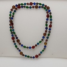 Multicolor Glass Beaded Strand Necklace Round Ball/Bead Chain 40in