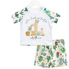 Personalised safari animals crown Short Set for Toddler Boys, Summer Pajamas