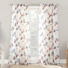 Ellie Floral Print Sheer Rod Pocket Curtain Panel, Multi Color, 51" W x 84" L 1