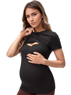 Nursing Tops Breastfeeding Maternity Shirts Short Sleeve Stretchy Double Layer