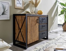 Sideboard Kommode 104x80xcm Massivholz Akazie & Metall schwarz NEU OVP!!!