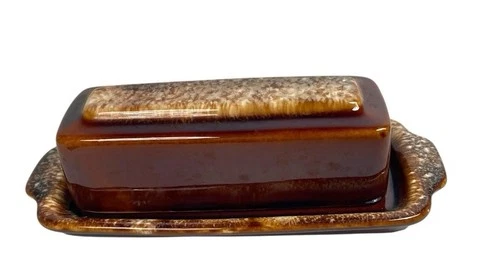 Hull Brown Drip Glaze Pottery Covered Butter Dish Oven Proof MCM