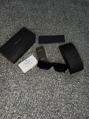 PRADA Milano Women's Rectangle Sunglasses Black Frame/Black Tinted Plastic