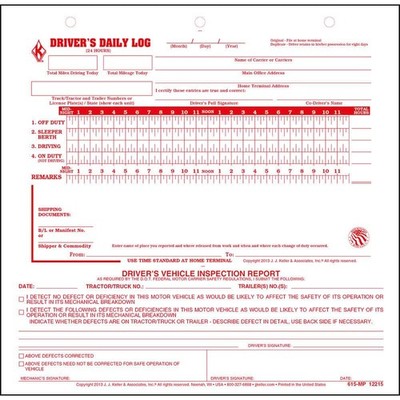 Mid-Size Driver Daily Log 5-pk. w/Simplified Driver Vehicle Inspection Report -