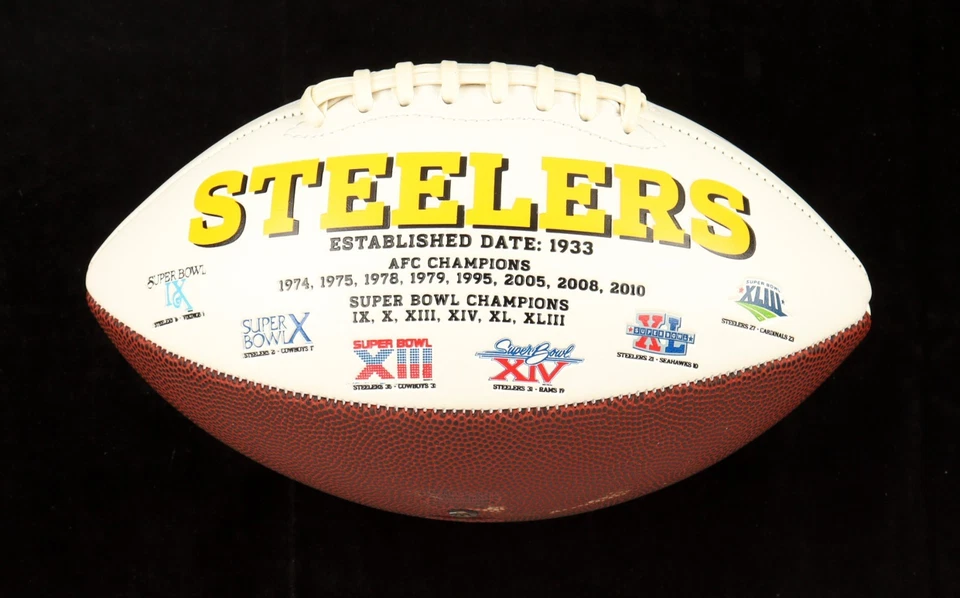 Jack Ham, Jack Lambert, & Andy Russell Signed Steelers Logo Football **RARE** - Image 3 of 4