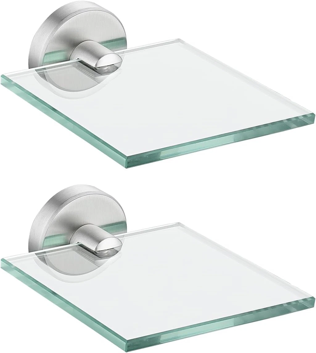 Small Floating Glass Shelves Brushed, 4 Inch Display Ledges for Wall, Mini Decor