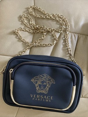 Versace Pouch to Crossbody Bag Purse Handbag Gold Medusa Logo Chain Strap