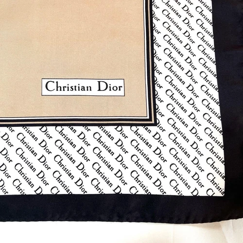 Authentique foulard Christian Dior logo marque noir 64 x 65 cm 100% soie femme