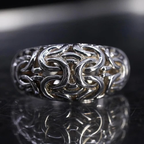 Size 7, vintage Italian sterling silver 925 birdcage chain textured band ring