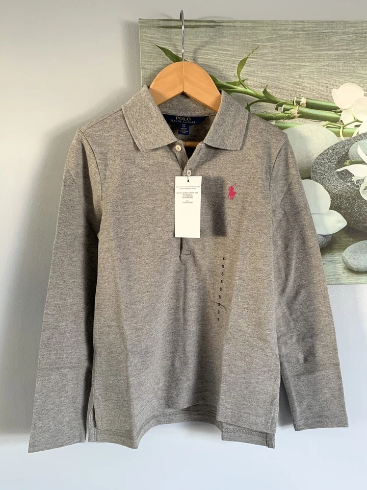 Polo Ralph Lauren fille gris / logo rose - 7 ans - Photo 1/4