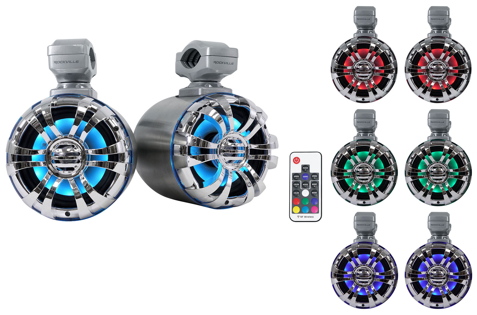 2 Поворотные светодиодные колонки Rockville WB50KLS СЕРЕБРИСТОГО ЦВЕТА 525 дюйма Усилитель MTX для квадроцикловUTV