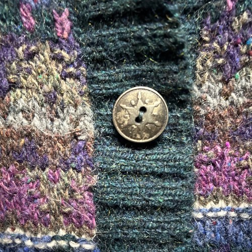 Vintage Coldwater Creek Cardigan Sweater XL Fair Isle Green Purple 85%Wool cabin - Picture 5 of 11