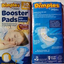 Dimples by Inspire Booster Pads Double Adhesive For Baby Diaper 30 Count 1 Pack