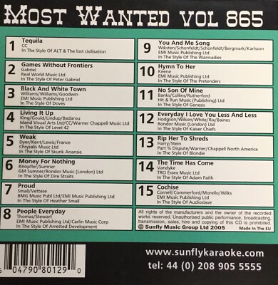 Sunfly Most Wanted (SFMW865) - Karaoke CDG-Disc