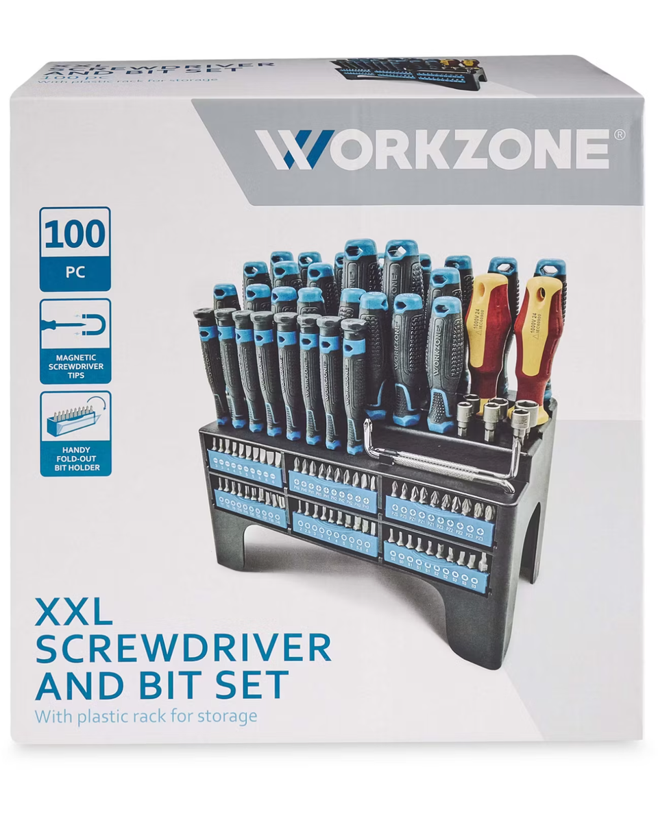 Workzone XXL 100-Piece Screwdriver & Bit Set – Ultimate All-in-One