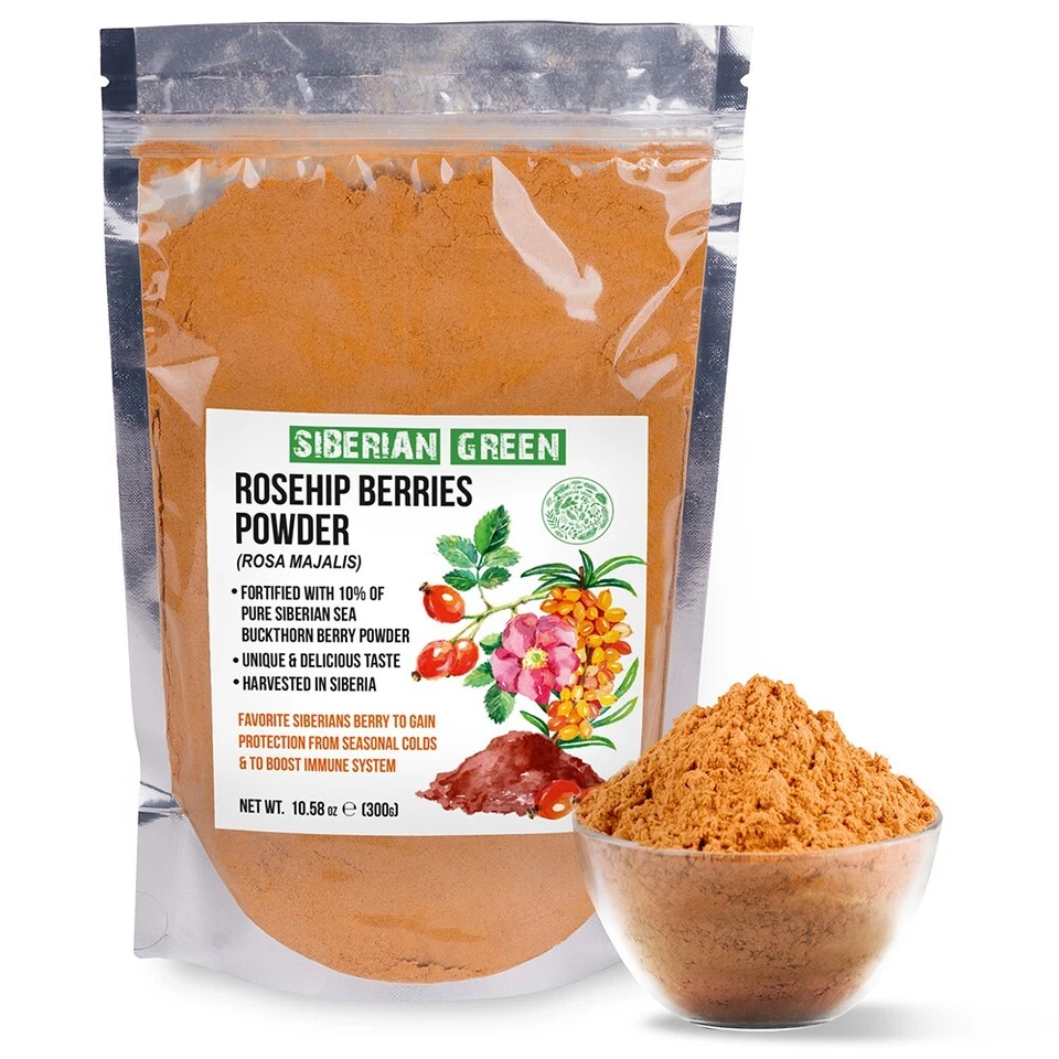 Polvo de bayas de espino amarillo y rosa mosqueta siberiana 300 g apoyo inmunológico y natural Foto 3 de 4