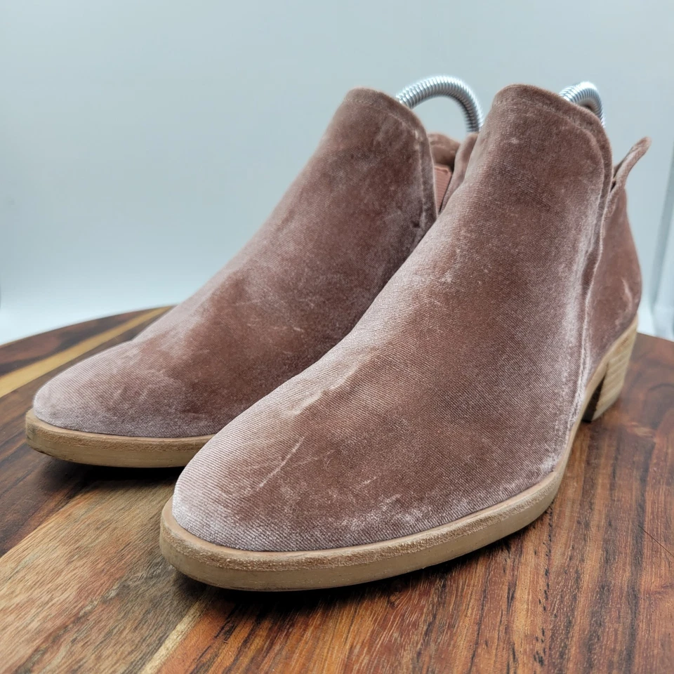 Dolce Vita Tay Ankle Boots Women's 8 Pink Rose Velvet Block Heel Pull On Booties - Image 4 of 4