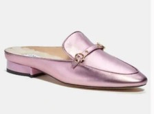 COACH Women's Irene Leather Shearling Slides Flat Mules Metallic Pink 8B M NEW