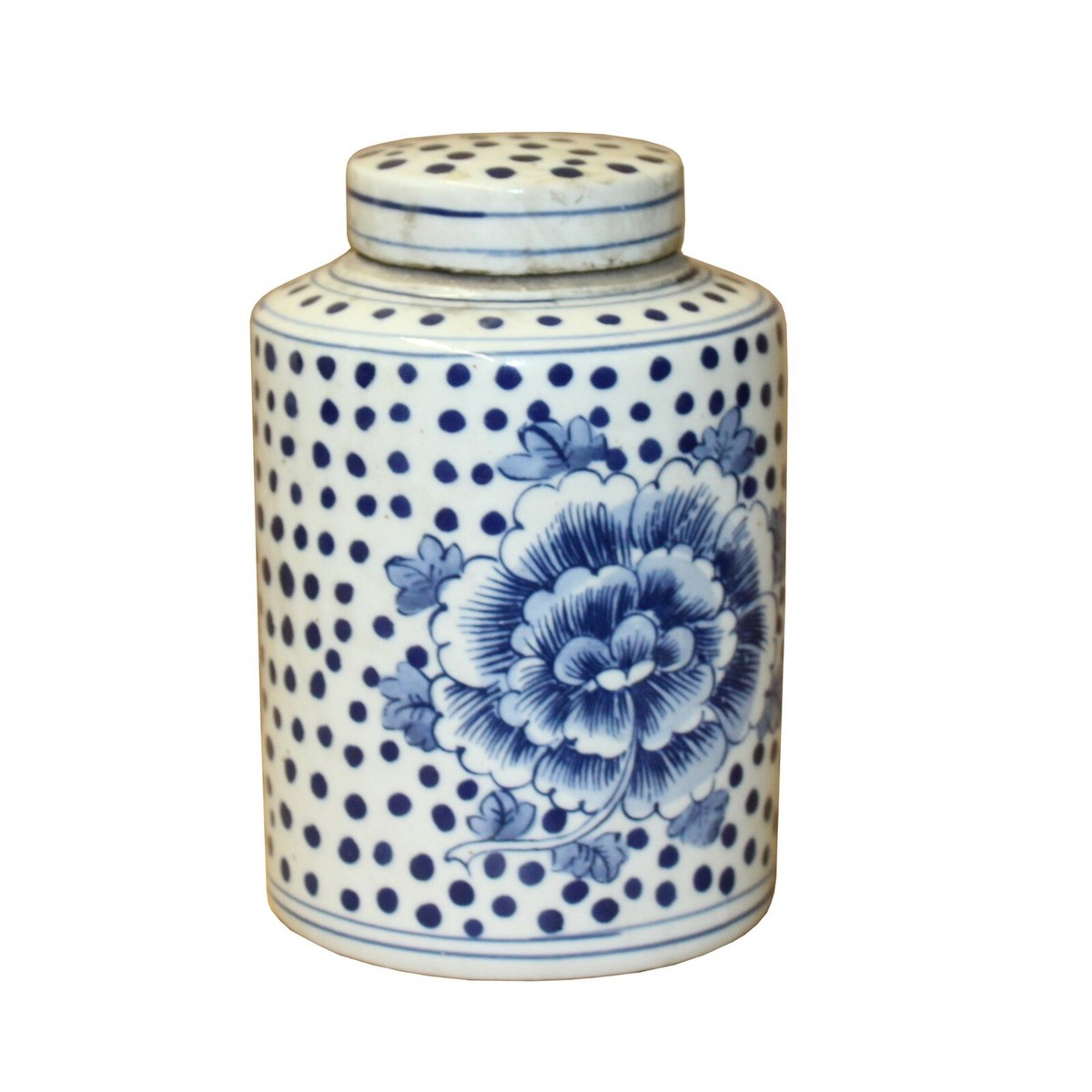 Chinese Blue White Ceramic Dots Flower Graphic Container Urn Jar ws834S Chinese Blue White Ceramic Dots Flower Graphic Container Urn Jar ws834S