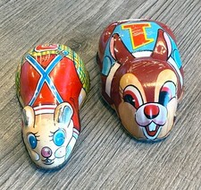 Lot of 2 Vintage Tin Wind-Up Toys – Made in Japan Mouse & Chipmunk, Litho Animal