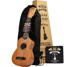 Official  Learn to Play Ukulele Soprano Starter Kit, Satin Mahogany – Includes O