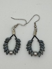 Gray and White pearl beaded handmade earrings