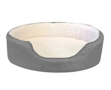 FurHaven - Oval Dog Bed - Faux Sheepskin & Suede - Color: Gray / Size: Medium