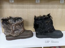 Ugg Australia Kids Ellee Leather Boot Sheep Fur Buckle 1008178K Black Chocolate